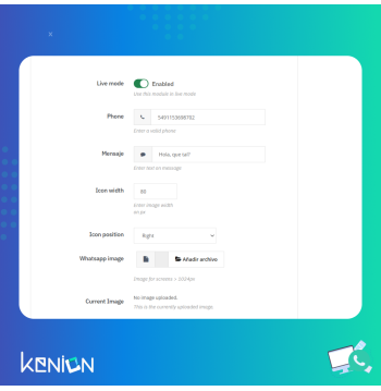 Ícono flotante de WhatsApp con mensaje predefinido